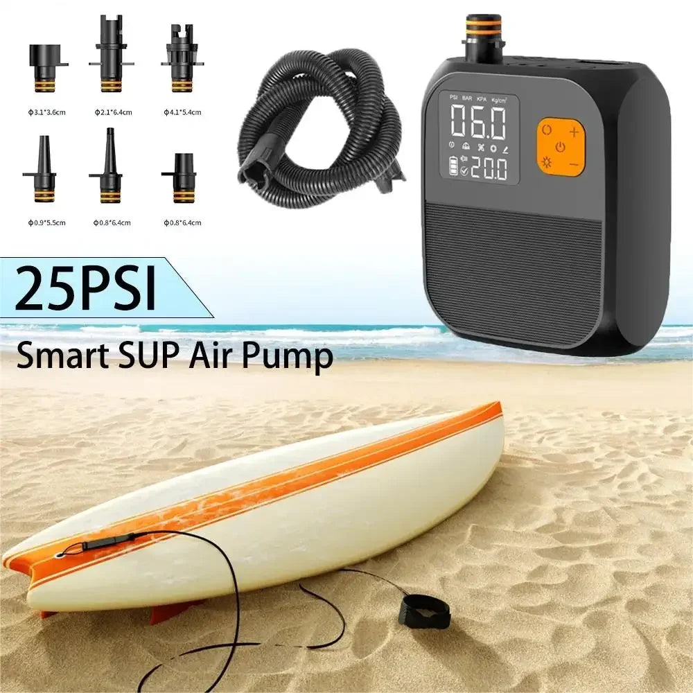 Luchtpomp - Luchtcompressor - Elektrische Fietspomp - Draagbare Digitale Elektrische Luchtpomp - 80W - Oplaadbare 8000mAh Batterij - LED Verlichting, Voor Opblaasmaterialen - Zwart - QUORE