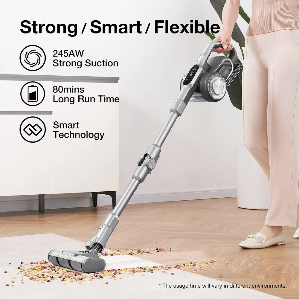 Steelstofzuiger – Snoerloze Stofzuiger – Draadloze Stofzuiger – Steelstofzuiger Zonder Snoer – 245AW Zuigkracht – 80 Minuten Batterijduur