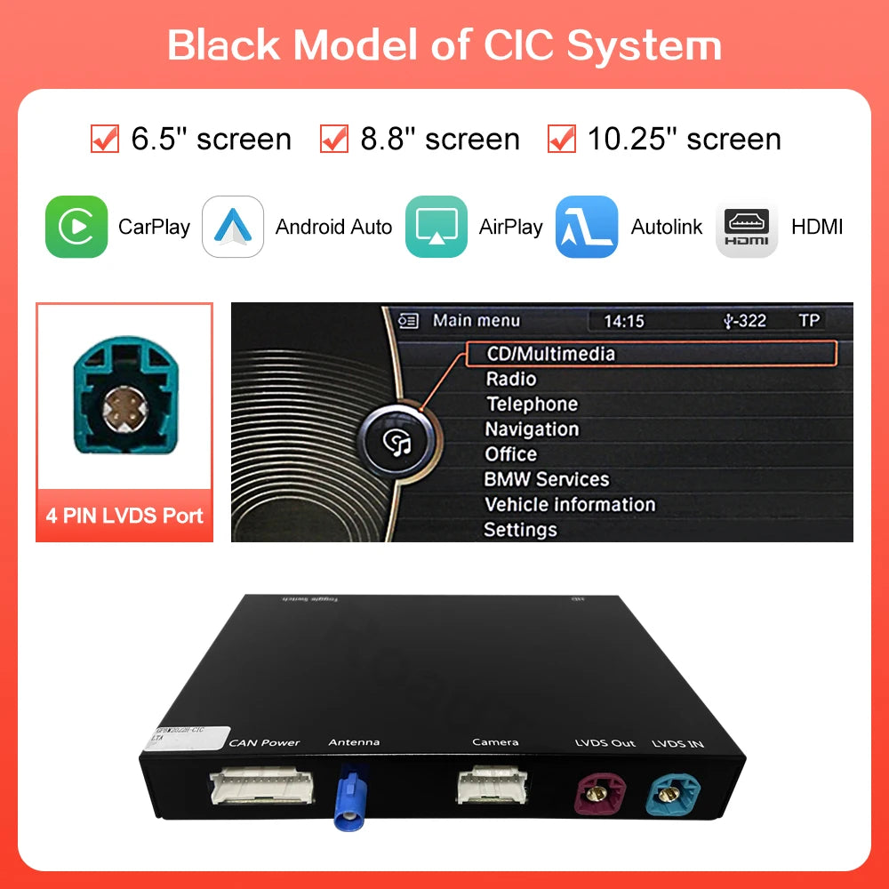 Wireless CarPlay – Draadloze CarPlay – Android Auto Interface – Mirror Link – Auto Multimedia Module CIC-Black – Plug & Play Installatie – Stuurwielbediening