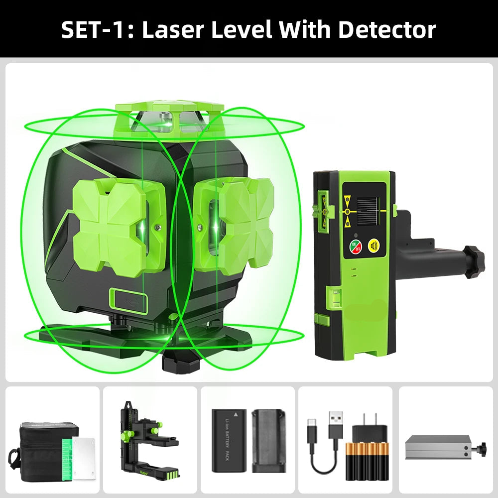 Kruislijnlaser - Bouwlaser - Rotatielaser - Laserliner - Laser - 16-Lijn – Groene Straal – 4D Kruislijn voor Tegel- en Vloerwerk