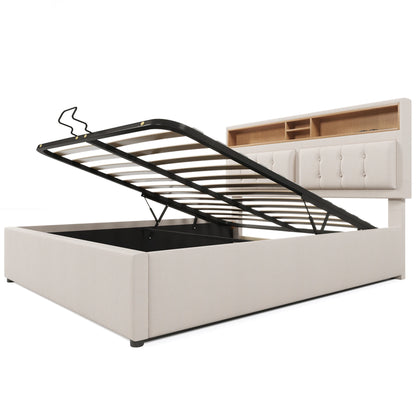 Gestoffeerd Tweepersoonsbed – Bed Met Opbergruimte – Slaapbank – Boxspring – Ledikant – 140x200 cm – Verstelbaar Hoofdbord Met USB-C Oplaadpoort
