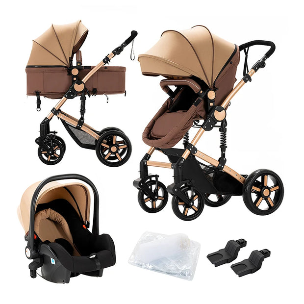 Kinderwagen – Wandelwagen - Opvouwbaar - Babywagen – 3-in-1 - Multifunctioneel - Lichtgewicht - Comfortabel - Veilig – Schokabsorptie - Khaki