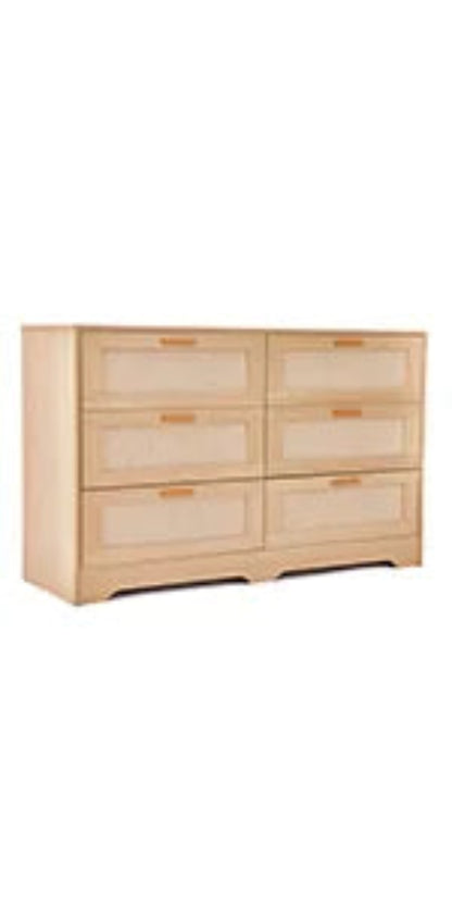 Ladekast – Opbergmeubel – Ladekasten – Opbergkast – Rattan Afwerking – 6 Ruime Lades – MDF Hout - 100 x 40 x 75 cm - Natuurlijk