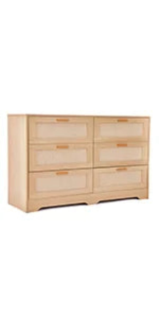 Ladekast – Opbergmeubel – Ladekasten – Opbergkast – Rattan Afwerking – 6 Ruime Lades – MDF Hout - 100 x 40 x 75 cm - Natuurlijk