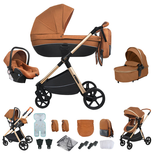 Kinderwagen - Buggy - Inklapbare buggy - Buggy opvouwbaar - Inklapbare Buggy New Born - 3 in 1 -Baby Walker - voor pasgeboren baby - Caramel