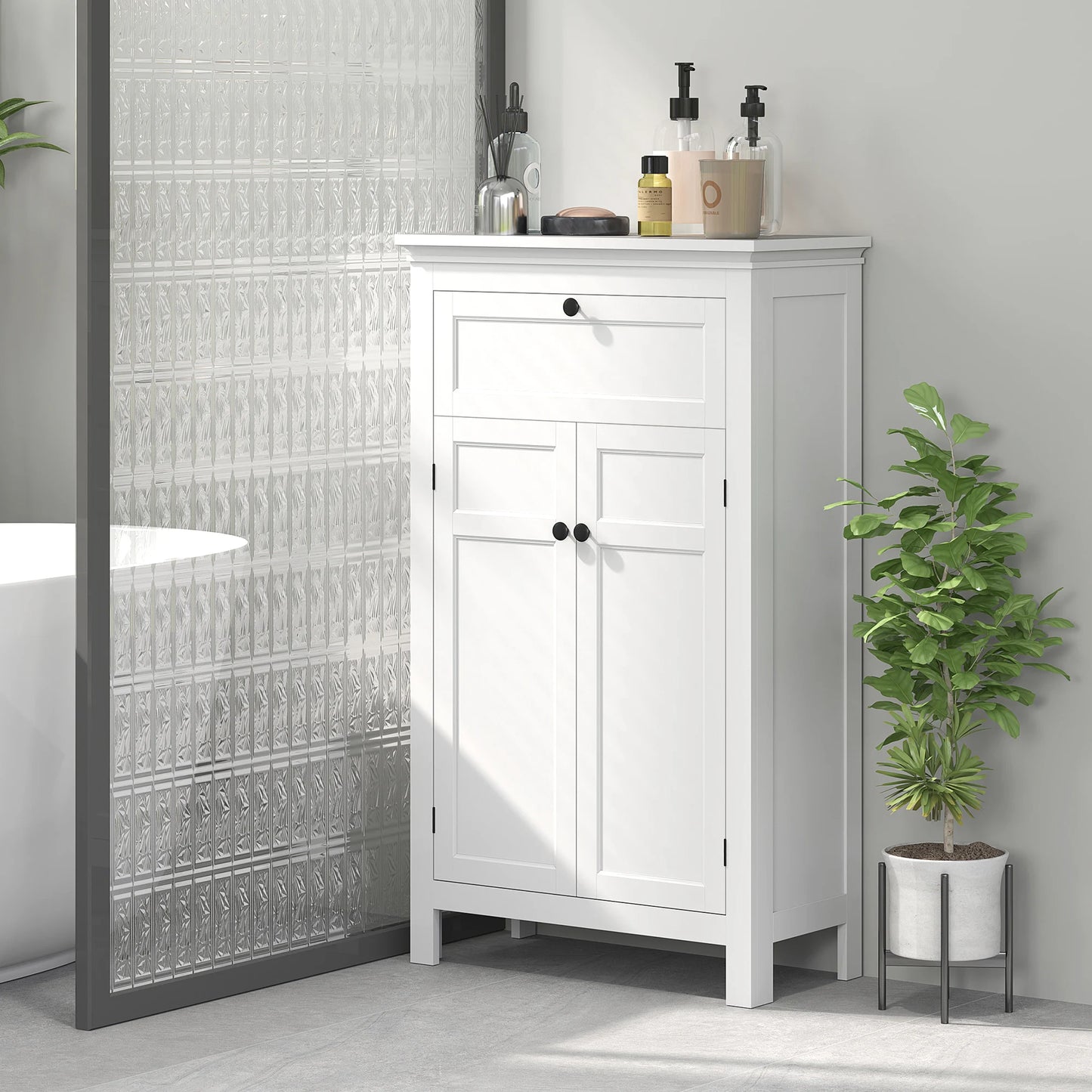 Badkamermeubel – Badkamerkast – Opbergmeubel – Wasbakmeubel – Verstelbare Plank – Antislip Systeem – MDF Materiaal