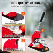 Knoopmachine - met knoopdelen - Ergonomische booghandgreep - Maker voor DIY-knoppen - met 32mm-500 stuks - Rood - QUORE