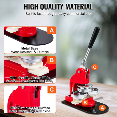 Knoopmachine - met knoopdelen - Ergonomische booghandgreep - Maker voor DIY-knoppen - met 32mm-500 stuks - Rood - QUORE