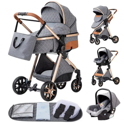 Stroller - Buggy - Kinderwagen 3-in-1 - Kinderwagens - Draagbare Reis Kinderwagen  - Hoogland Pram -Multifunctionele Aluminium Frame Kinderwagen - Hoge uitvoering - Zwart