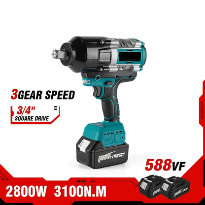 Slagmoersleutel - met Accu - Slagschroevendraaier - Brushless - 3100Nm Draadloze - 3/4 Inch - Elektrische Wrench - 18V Batterij - Handgereedschap - Zonder Batterij