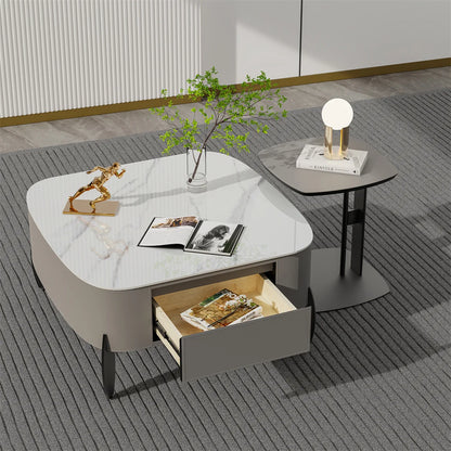 Salontafel – Koffietafel – Woonkamertafel – Tafel Met Laden – Sintered Stone Blad – Soft-Close Opberglades - 99.5 x 98.5 x 35.5 cm