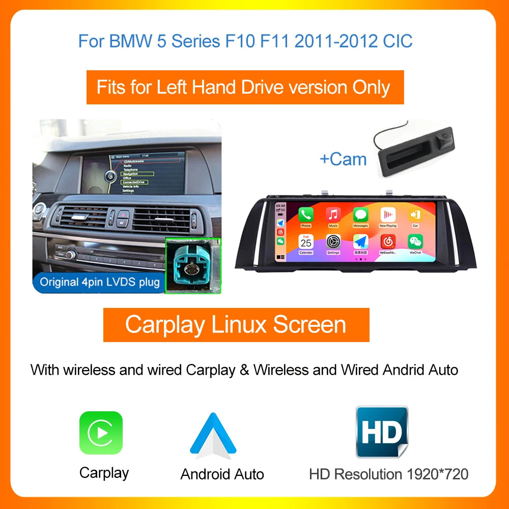 AUTOTOP 10.25" 1920*720P Linux Car Stereo for BMW 5 Series F10 F11 CIC NBT Wireless CarPlay Android Auto Bluetooth Touch Screen