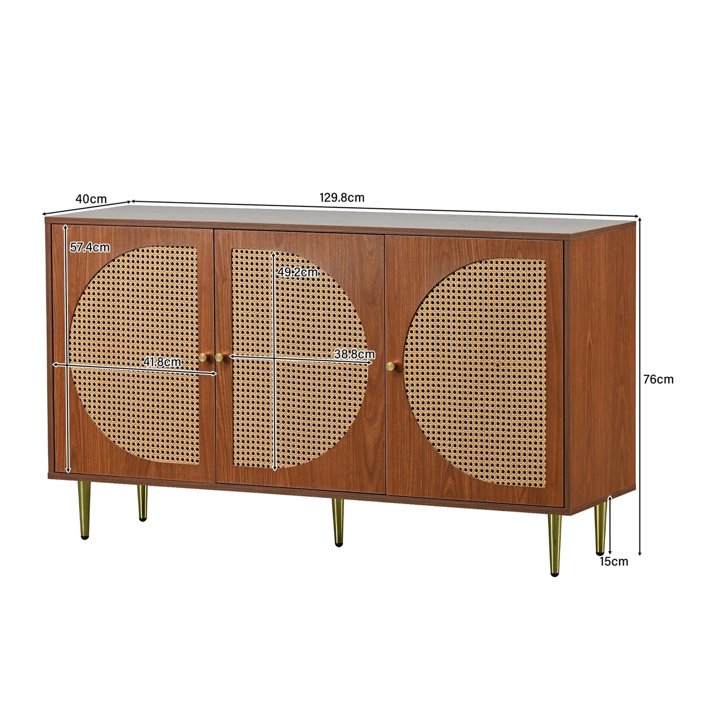 Sideboard with 3 rattan decorated doors chest of drawers Highboard with metal handles, for bedrooms & Living Rooms & Office - QUORE