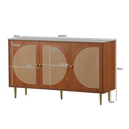 Sideboard with 3 rattan decorated doors chest of drawers Highboard with metal handles, for bedrooms & Living Rooms & Office - QUORE