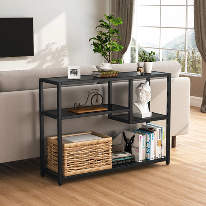 Sidetable - Smalle tafel - Smalle kast - Vakkenkast - Industrieel - Hout en Metaal - 110x30x85cm - Zwart
