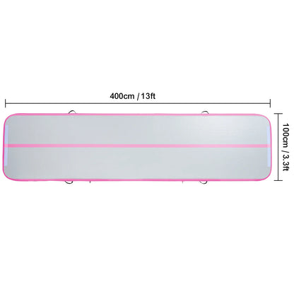 Gymnastiekmat - Opblaasbare - Turnmat - Dikke Tumbling Mat - met Elektrische Pomp - Voor Thuis - Gym & Training - Hoogwaardig PVC-materiaal - Ergonomische Handgreep - en Schouderband - 13ftx3.3ftx4inch - Roze