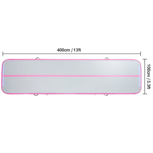 Gymnastiekmat - Opblaasbare - Turnmat - Dikke Tumbling Mat - met Elektrische Pomp - Voor Thuis - Gym & Training - Hoogwaardig PVC-materiaal - Ergonomische Handgreep - en Schouderband - 13ftx3.3ftx4inch - Roze