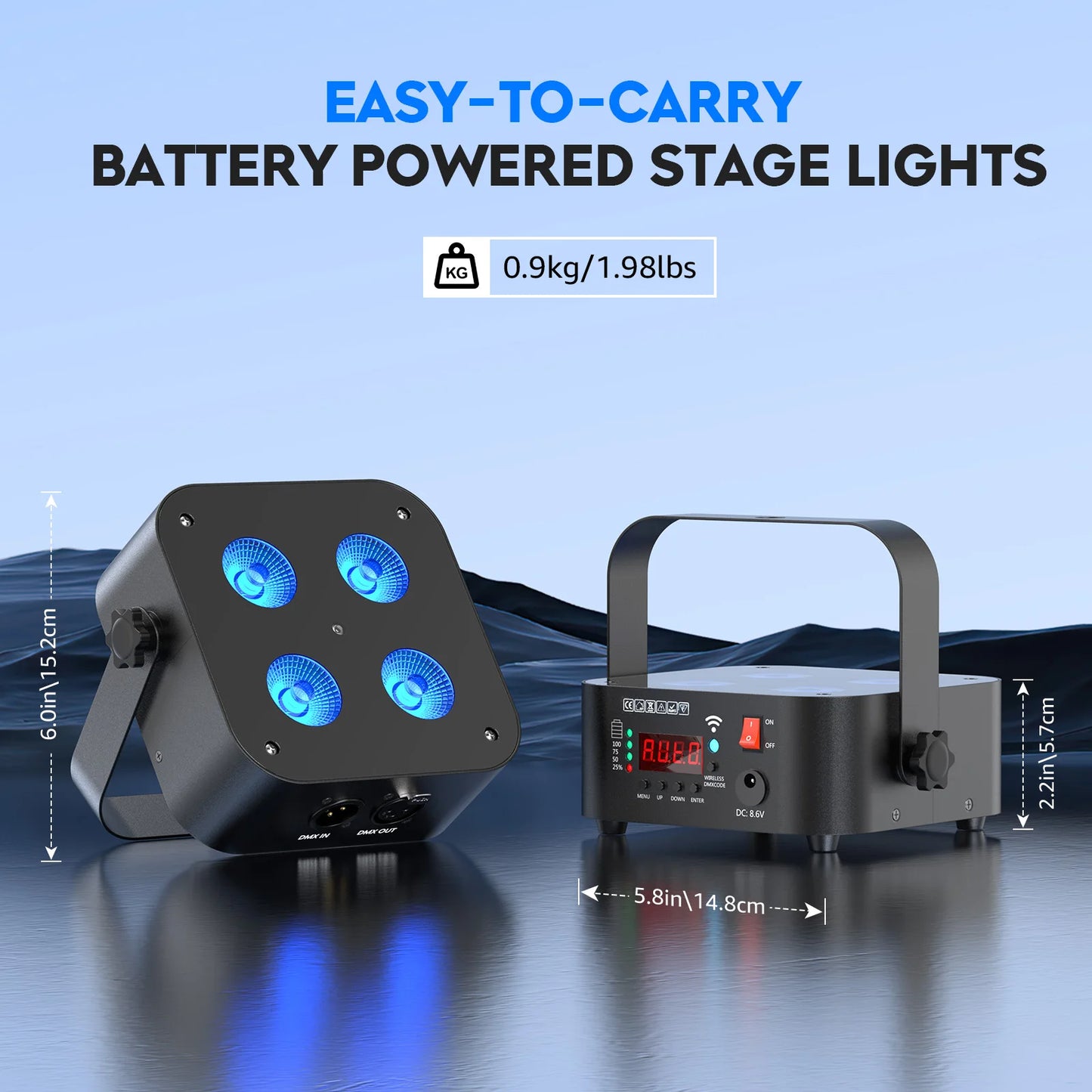Mini LED PAR Lampen Set – Draadloze LED Stage Verlichting – Oplaadbare DJ Lampen – RGBWA UV Licht – 8 Stuks Met Flightcase – 10 Uur Batterijduur – Compact En Robuust Design
