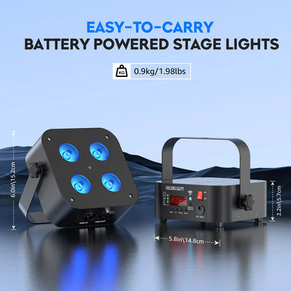 Mini LED PAR Lampen Set – Draadloze LED Stage Verlichting – Oplaadbare DJ Lampen – RGBWA UV Licht – 8 Stuks Met Flightcase – 10 Uur Batterijduur – Compact En Robuust Design