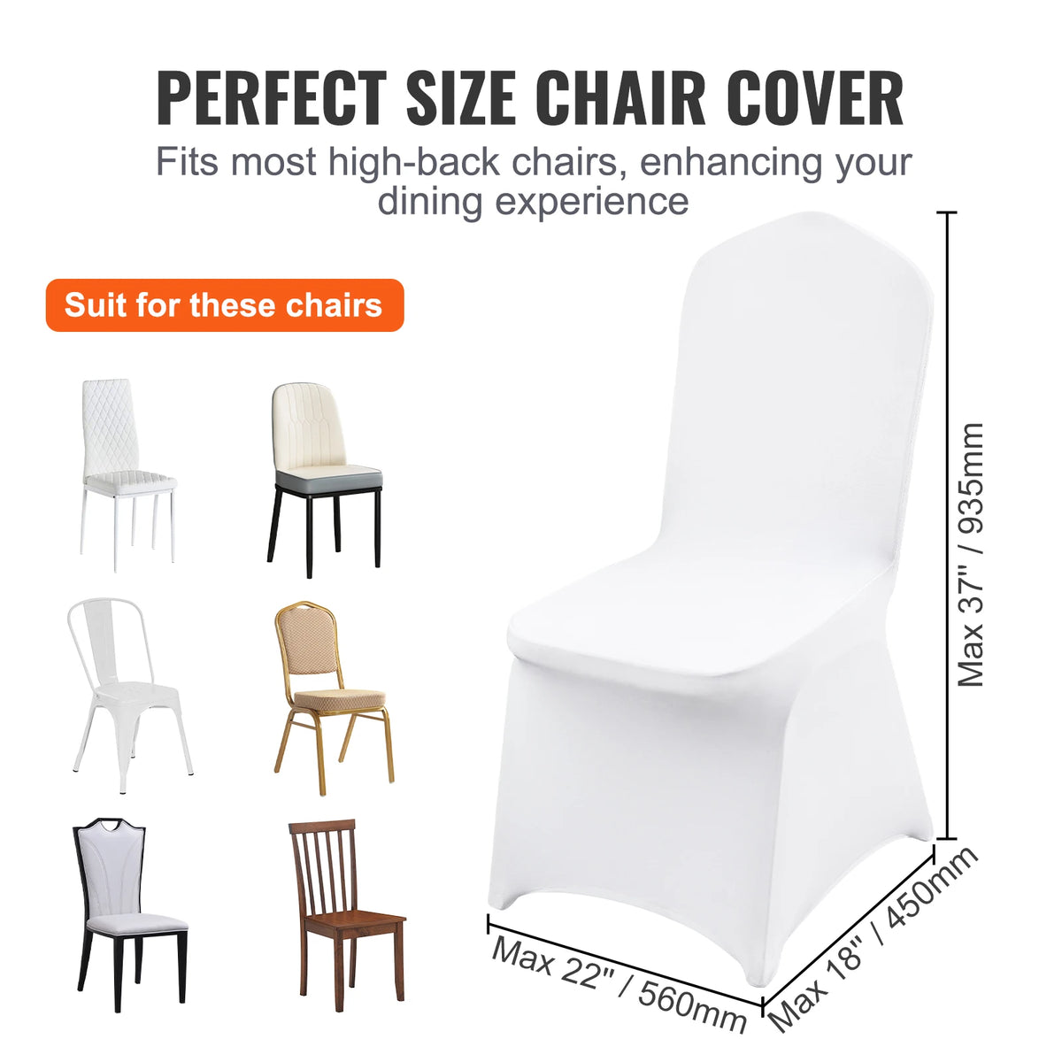 Chair Cover - Dining Chair Covers - Stretch Chair Covers - Chair Covers - Universal Cover - Spandex - Removable Chair Cover - 200 pcs - White