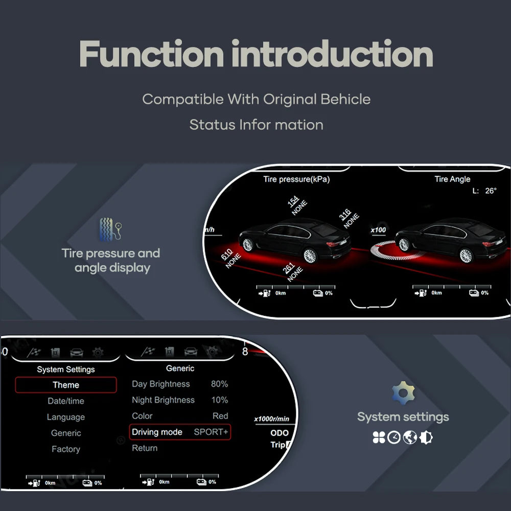 12,3 Inch Digitaal Dashboard – Auto Cockpit Display – LCD Snelheidsmeter – Virtuele Meter – Instrumentenpaneel – Plug & Play Installatie – HD 1920x720 Resolutie