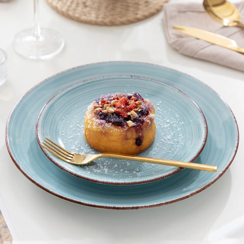 Tableware - Tableware set - 18 Piece Plates - Soup Plates - Dessert Plates - Earthenware Service for 12 persons - Bonita Blue