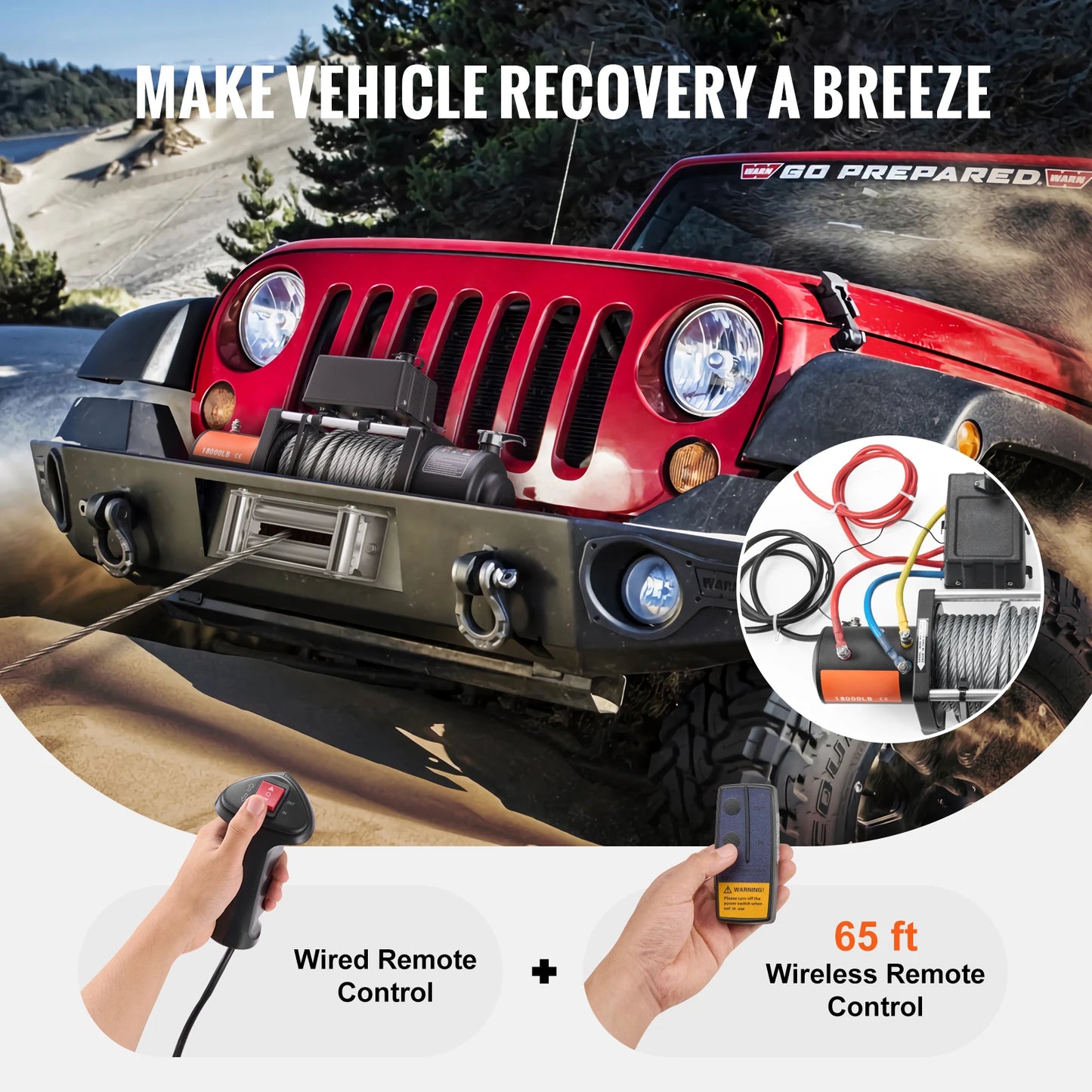 SucceBuy 18000lbs Electric Winch Car Truck Steel Cable Winch with 85ft Wire Rope Wireless Remote Control for Towing Off-Road SUV