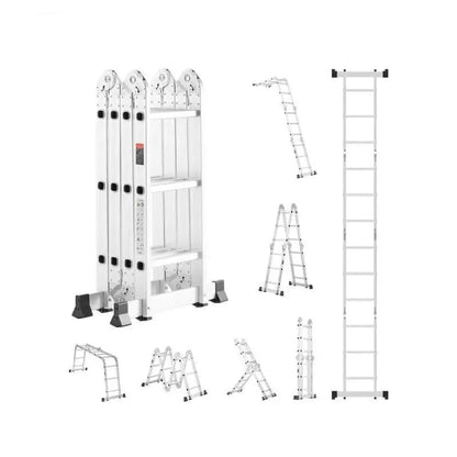 Multifunctionele Vouwladder – 7-in-1 Ladder – Vouwtrap – A-Frame Ladder – Aluminium – 150 Kg Draagvermogen – Antislipvoeten - Zilver - 4 Treden - QUORE