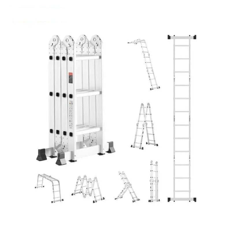 Multifunctionele Vouwladder – 7-in-1 Ladder – Vouwtrap – A-Frame Ladder – Aluminium – 150 Kg Draagvermogen – Antislipvoeten - Zilver - 3 Treden - QUORE