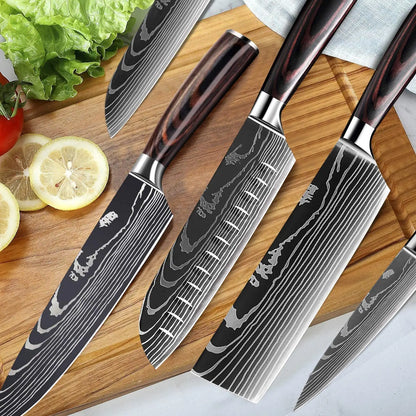 Kitchen Knives - Knife set - Chef Knife - Knives - Kitchen Knife - Chef's Knife for Kitchen - Damascus Santoku Knife Set - Japanese Sharp Chopping Knife Cutting Knife - 8-piece set