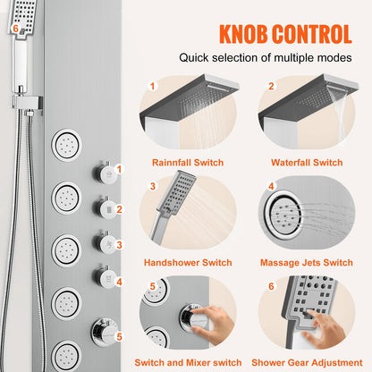 Douchepaneel – Douchepaneel Met Massagejets – Handdouche – Regenfunctie – Watervalmodus – Roestvrij Staal – 4-In-1 Multifunctioneel