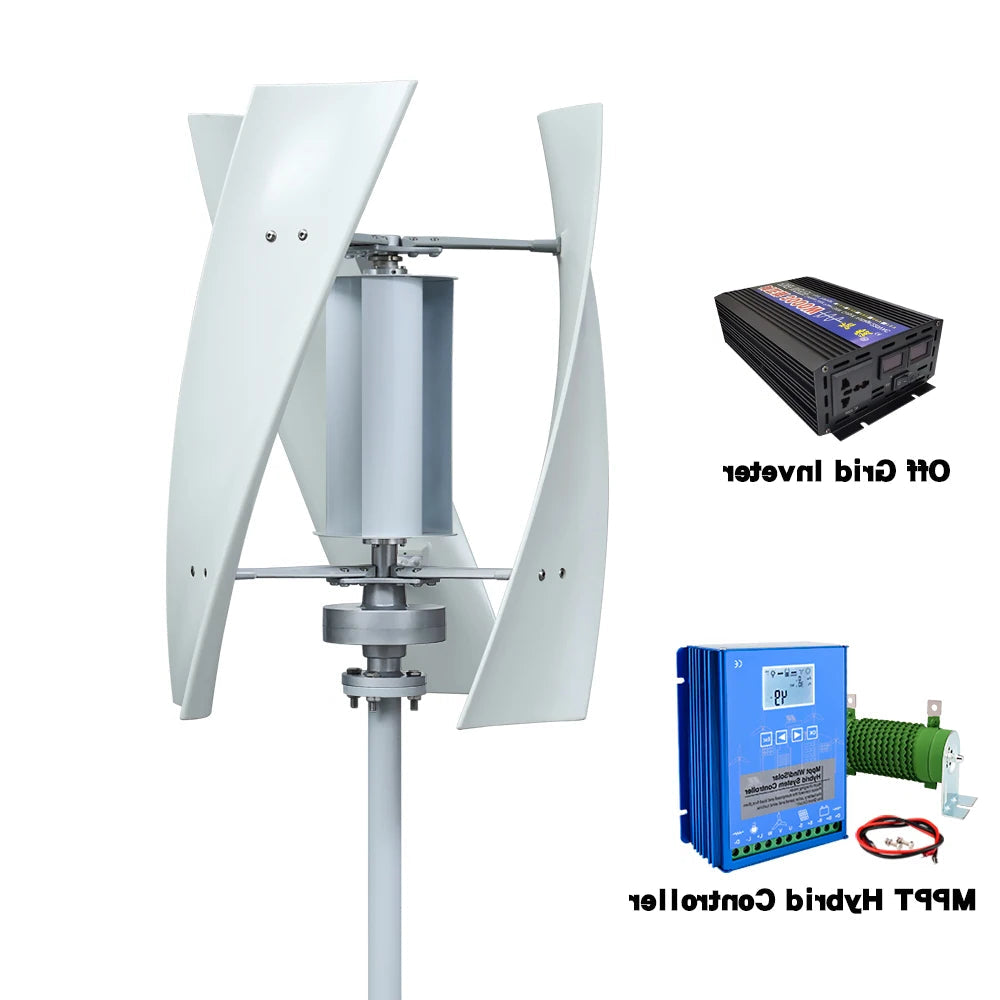 Windturbine - Windmolen - Windturbine Generator - Windenergie - Verticaal As - 5000W - 24V - Met Omvormersysteem - 3 Messen - Stille en Efficiënte Energieoplossing - voor Thuisgebruik - QUORE