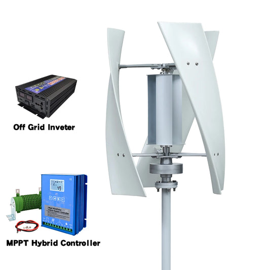 Windturbine - Windmolen - Windturbine Generator - Windenergie - Verticaal As - 5000W - 48V - Met Omvormersysteem - 3 Messen - Stille en Efficiënte Energieoplossing - voor Thuisgebruik