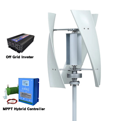 Windturbine - Windmolen - Windturbine Generator - Windenergie - Verticaal As - 5000W - 12V - Met Omvormersysteem - 3 Messen - Stille en Efficiënte Energieoplossing - voor Thuisgebruik