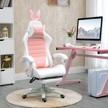 Gamingstoel – Gamestoel – Gaming Chair – Game Stoel – Bureaustoel – Verstelbare Hoogte – PU Leer – Draaibaar – Met Voetsteun – Roze