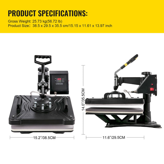 SucceBuy 5 6 8 in 1 Heat Press Machine T shirt Heat Transfer Printer Muntifunctional Sublimation Mug/Latte Mug/Hat/Plate/Bottle