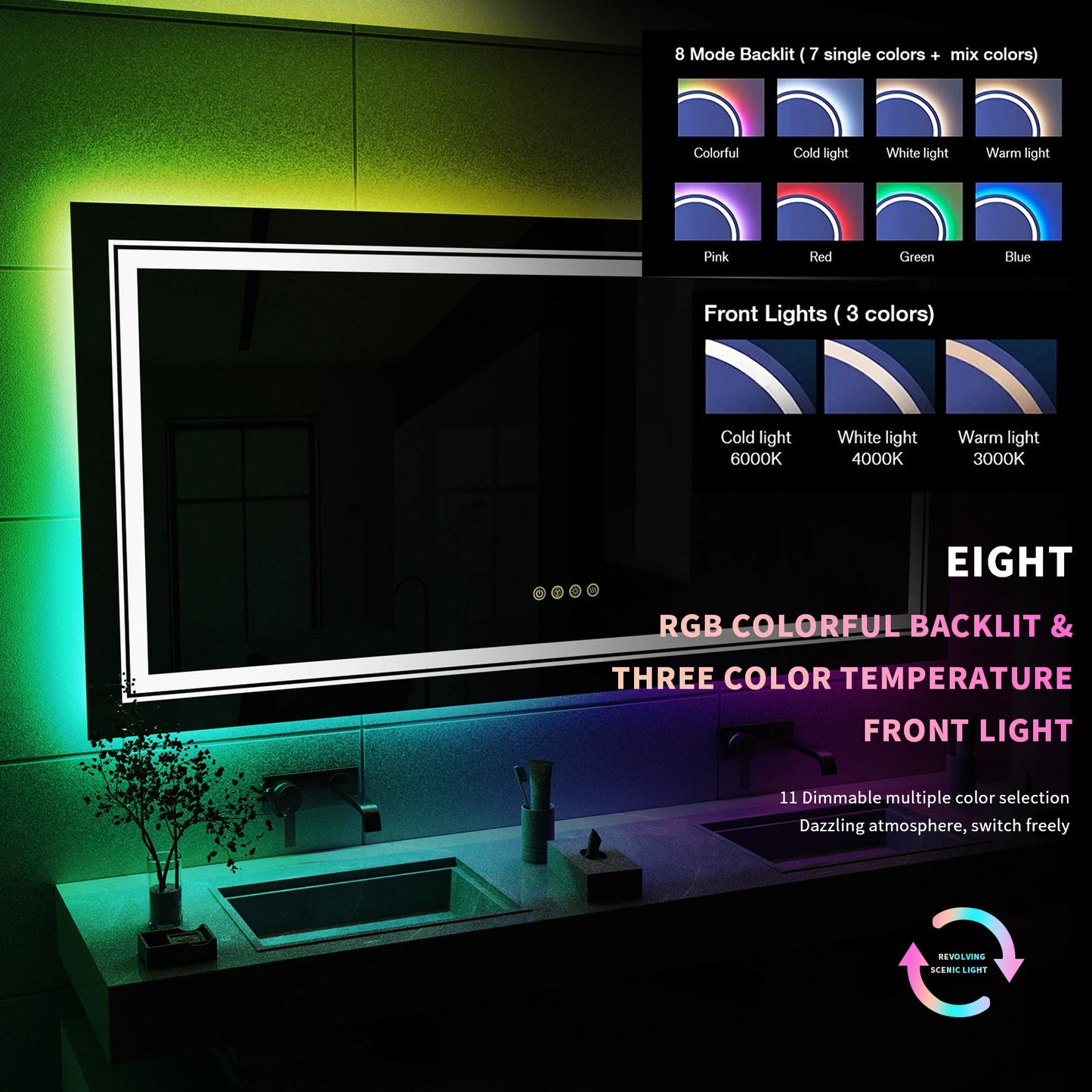 Badkamerspiegel - Badkamerspiegel met Verlichting - Smart Spiegel - LED Badkamerspiegel -  105 x 50 CM - RGB Verlichting, Dimbaar, Anti-condens & Slimme Touch Bediening - Rechthoekige