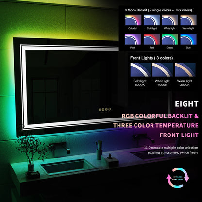 Badkamerspiegel - Badkamerspiegel met Verlichting - Smart Spiegel - LED Badkamerspiegel -  105 x 50 CM - RGB Verlichting, Dimbaar, Anti-condens & Slimme Touch Bediening - Rechthoekige