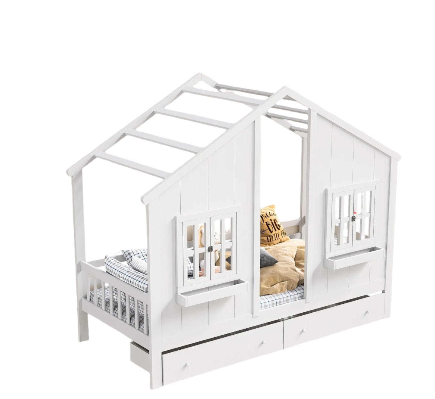 Kinderbed – Huisbed – Bedhuisje – Kinderbed Met Opberglade – Grenenhout – 90x200 Cm Matrasmaat