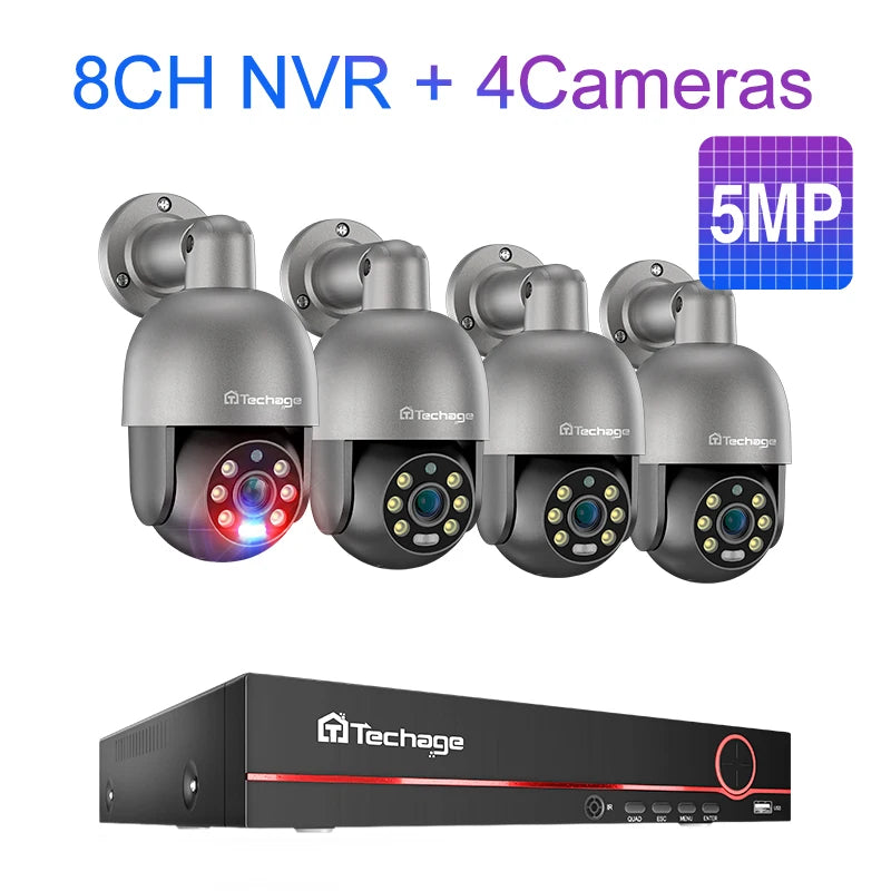 Techage UHD 8CH 4K PTZ POE Security Camera System 2K 5MP Color Night Vision CCTV Video Surveillance Protection Kit Human Detect - QUORE