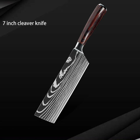 Keukenmessen - Knife set - Chef Knife - Knives - Kitchen Knife - Roestvrij staal met hoog koolstofgehalte - Damascus-tekening - Hakmesset - Santoku-koksmes - 10stuks