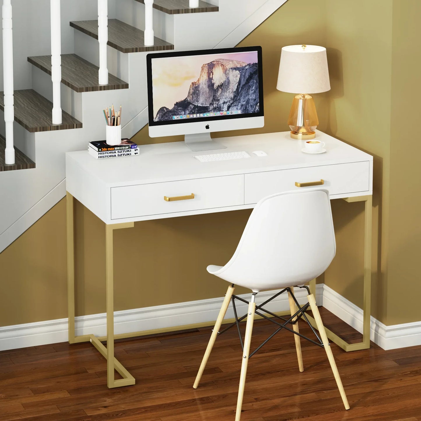 Bureau – Compact Bureau – Schrijftafel – Werkplek – Laptoptafel – 2 Lades – MDF Tafelblad