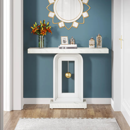 Tribesigns Modern Console Table, 40 Inches Narrow Sofa Entryway Table with Pendulum Shape Base, Contemporary Wood Accent Table - QUORE