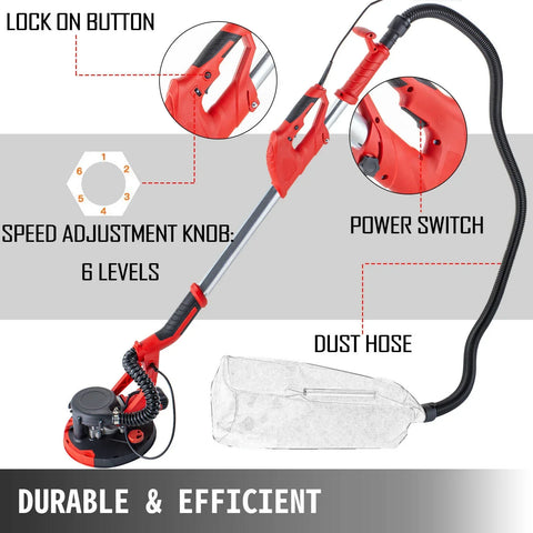 Gipsmuurschuurmachine - Langnekschuurmachine - Wandschuurmachine - Stofafzuiging - Schuurkop - 750W - Zwaar Werk -  Elektrische schuurmachine