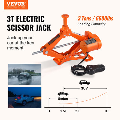 Vevor - Krik - Autokrik - Garagekrik - Elektrische Autokrik - 6600 lbs - 12V - Elektrische schaarkrik - Draagbare autokrik - Oranje - QUORE