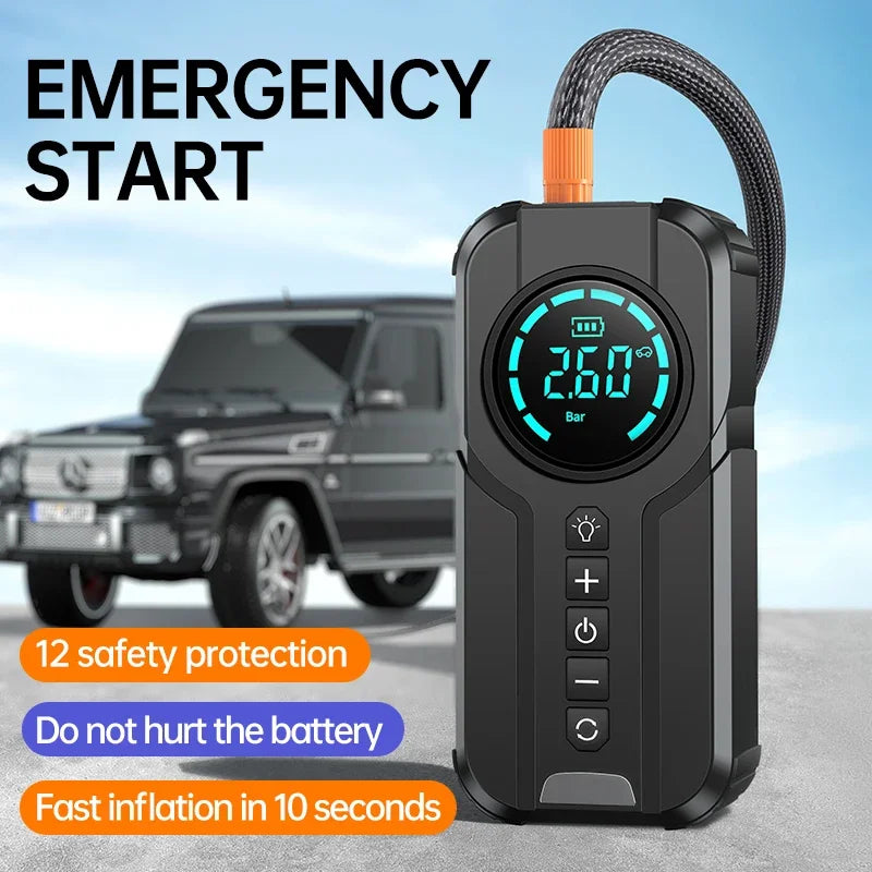 Buvaye - Jumpstarter voor Auto - Startkabels - Starthulp - Luchtcompressor - 4 in 1 - 12V - Jumpstarters - Powerbank 8000mah - Zwart - QUORE