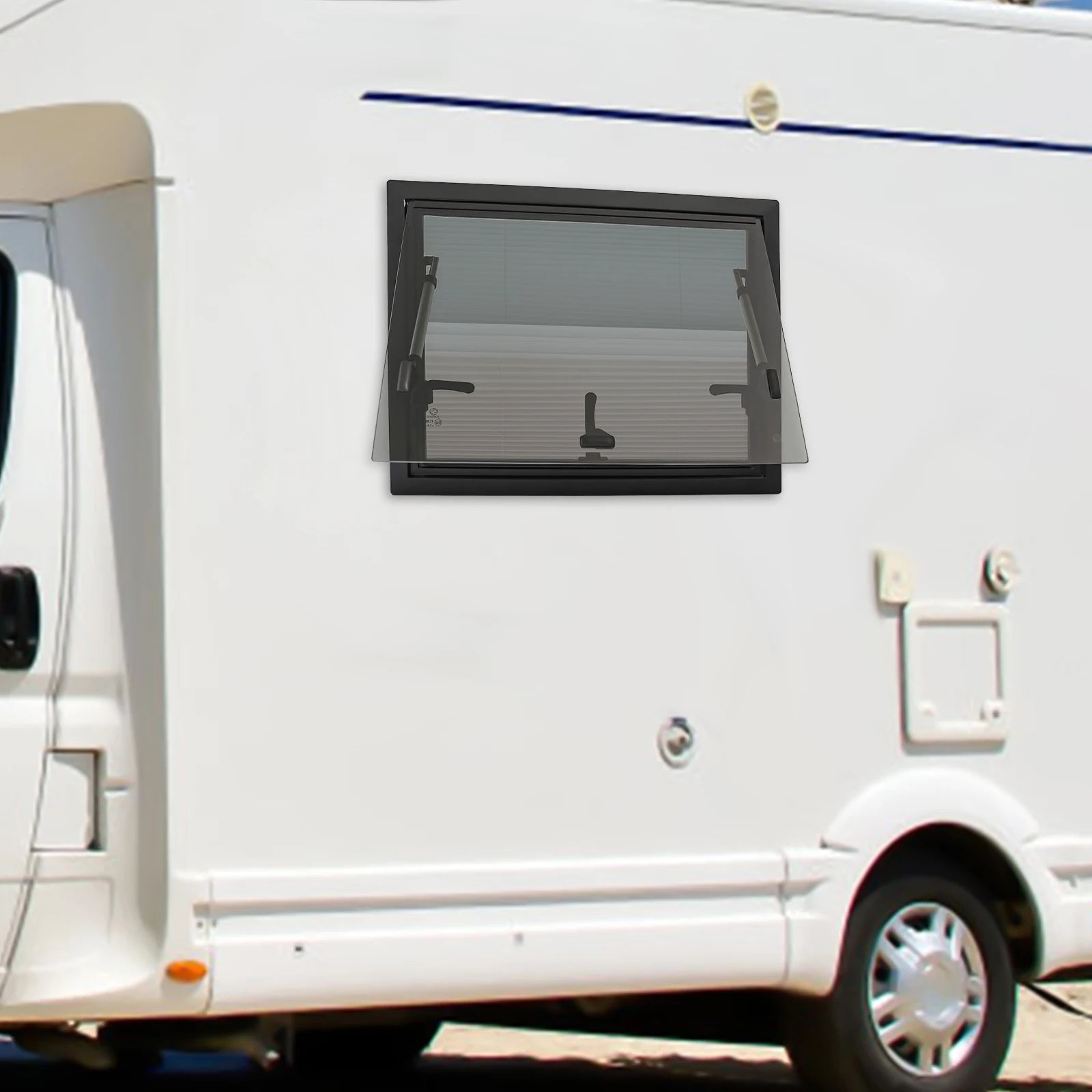 Uitzetraam Camper – Ventilatieraam – Ramen Caravan – Insectenhor – Aluminium Glas – Verstelbare Opening 65° – Vergrendelbare Handgreep - QUORE