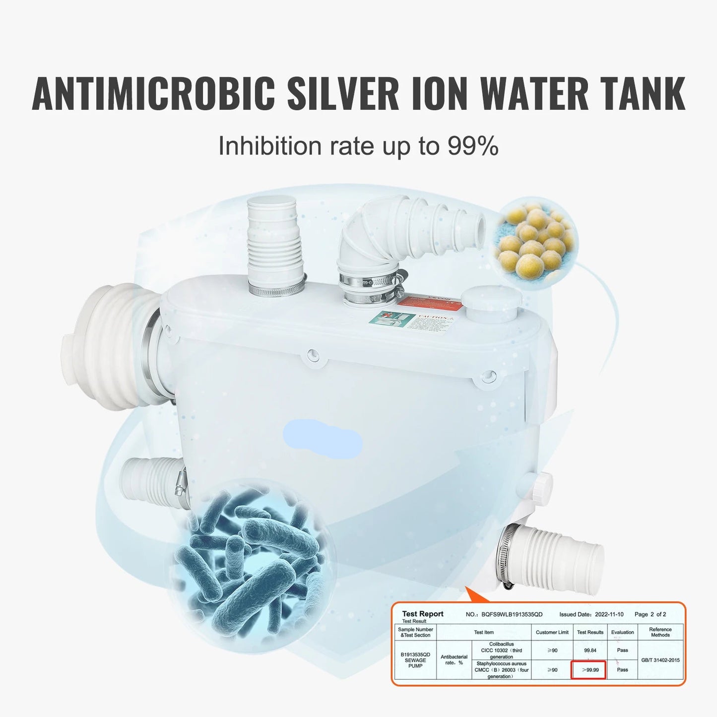 Macerator Pomp - Waterpomp - Vuilwaterpomp - 500W - 6600 L/u Capaciteit - 8m Opvoerhoogte - 3 Inlaten voor Afvalwater Afvoer