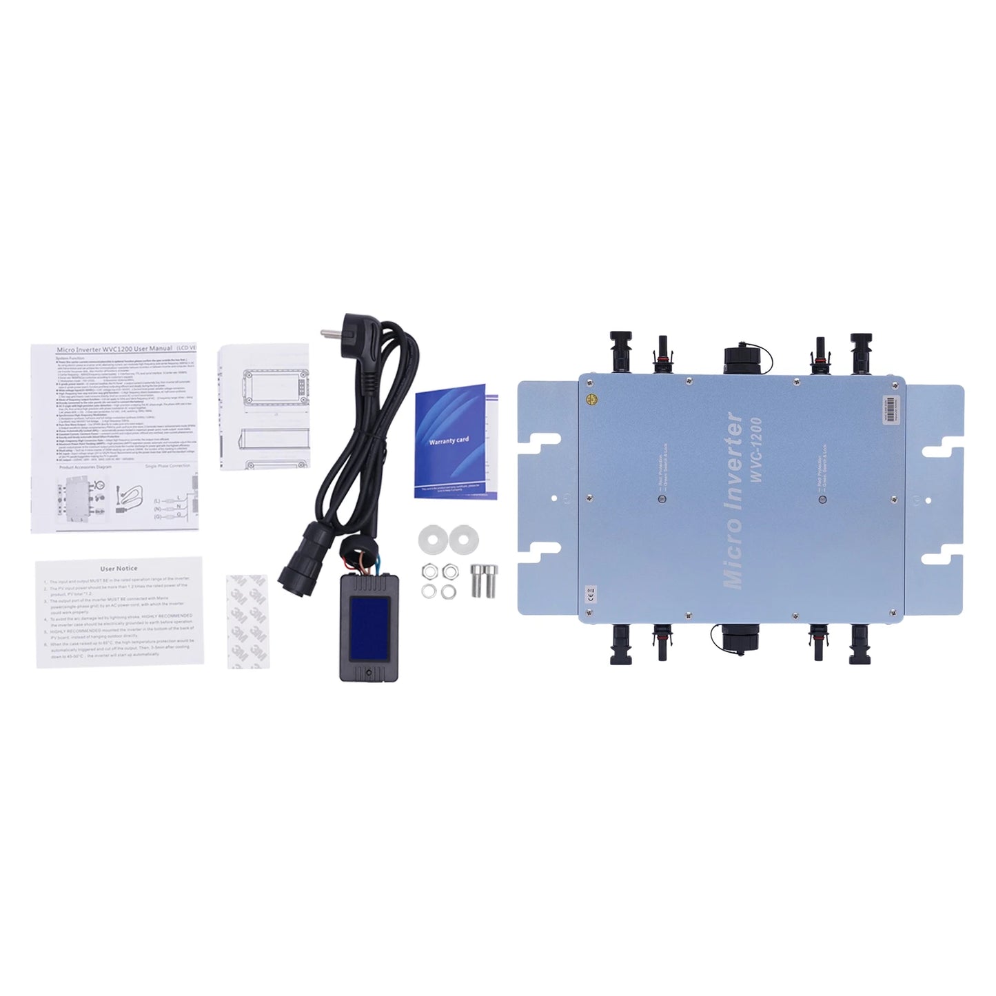 WVC-1200W Solar Grid Tie Micro Inverter IP65 Waterproof MPPT 220V Solar Microinverter DC22-50V for 30V/36V Solar Panels, EU Plug - QUORE