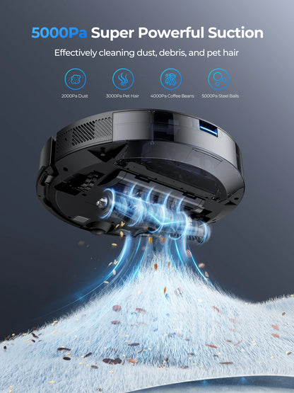 Robotstofzuiger - Stofzuiger - Dweilrobot - Vacuum Cleaner - Robotstofzuiger met Dweilfunctie - 5000PA – LDS Lidar Navigatie – Slimme Appbediening en Spraakbesturing - QUORE